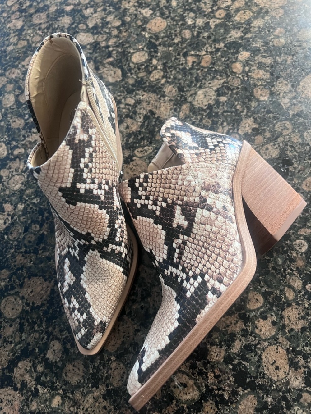 Vince Camuto Neutral Snake-Print Ankle Booties